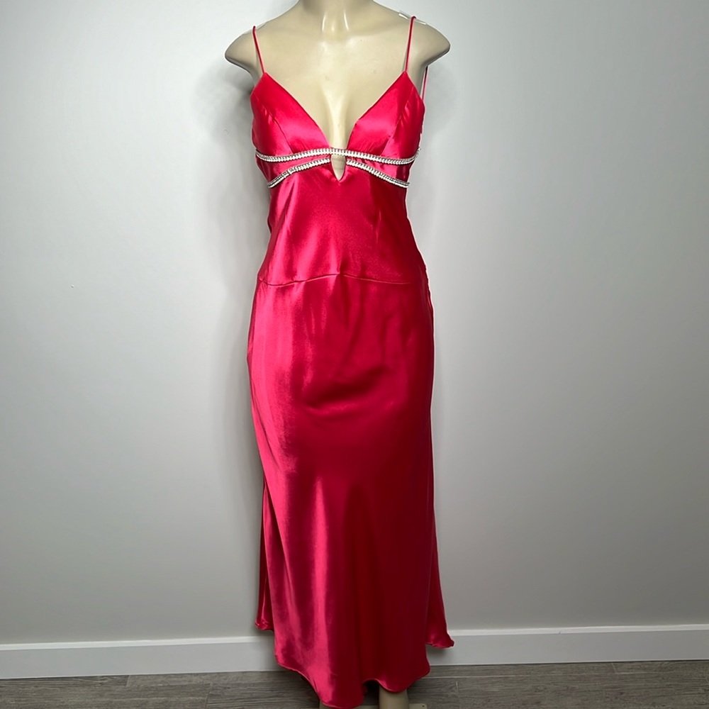 Morgan & Co.  red/orange satin gown with diamond jeweled detail size 5/6